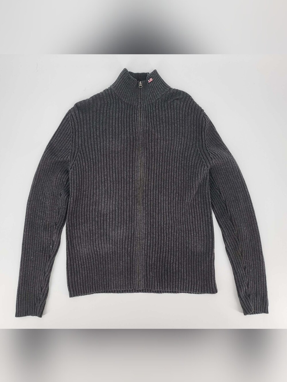 Ralph Lauren Dark Gray Ribbed Full-Zip Sweater